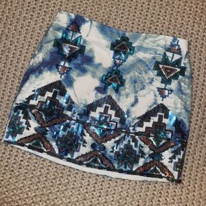Express | Tribal Print Sequin Mini Skirt